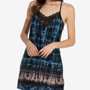 Linea Donatella Turquoise Lace Trim Slip Chemise Nightgown
